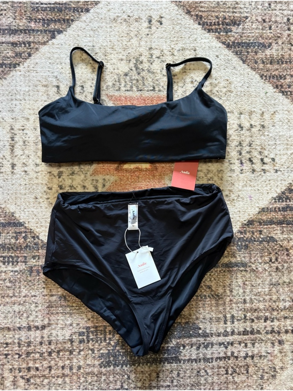 Andie NWT The High Waist Bikini Bottom & The Maui Top Black Two Piece Size M